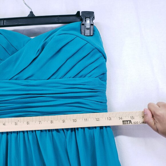 Aidan Mattox 100% Silk Strapless Formal Prom Gown Turquoise Maxi Dress Size 10 - Picture 3 of 16